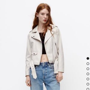 Zara faux leather cream colored jacket